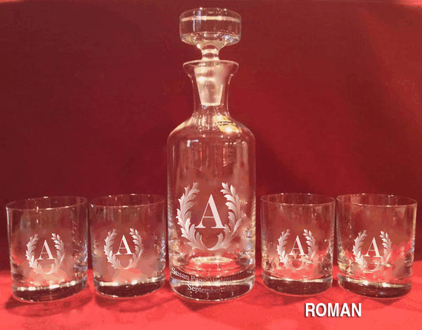 Crystal Whiskey Decanter & 4 Tumblers - Click for design choices